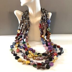 Barse Multi Color Mother Of Pearl Statement Necklace SS Chain and Clasp🔥